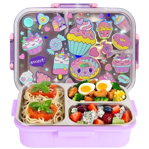 Stainless Steel Bento Lunch Box for Kids, 800ml/27oz BPA-Free Leak-Proof Food Containers with 3 Compartments, Freezer & Dishwasher Safe, Back to School Students Lunches Size for Ages 3-7 - color: B10. Dessert