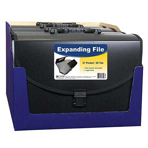 C-Line 21-Pocket Poly Expanding File with Handle, Includes Tabs, Locking Closure, Legal Size, Black (58320), Traditional - size: Legal