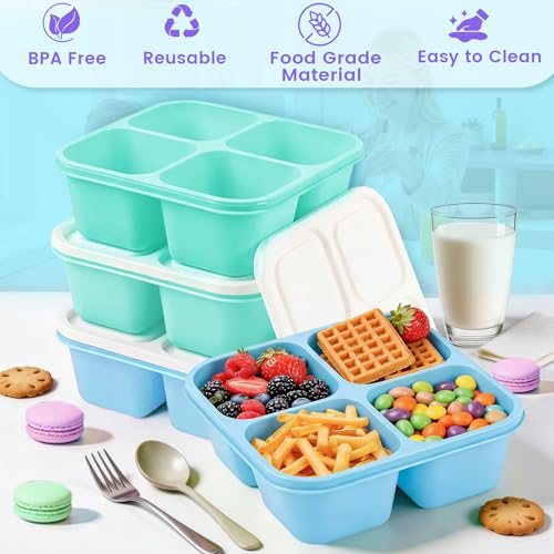 4 Pack Snack Containers Bento Box Adult Lunch Box,Meal Prep Container, Reusable Food Storage lunch Containers Stackable for Work, Travel and Gym (Blue, Green) - color: Blue, Green