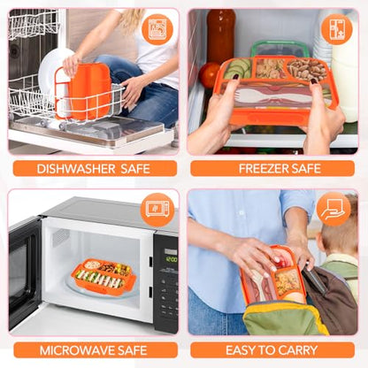 EASYFUN Bento Box Adult, Lunch Box, 4-Compartment Lunch Containers, Drop-Proof, Dishwasher Safe & Made with BPA-Free Materials (Orange) - color: Orange