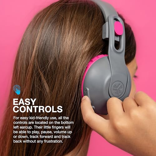 JLab, JBuddies Studio 2, Kids Headphones, Wireless Bluetooth On Ear, Volume Limiting, Foldable, Grey/Pink