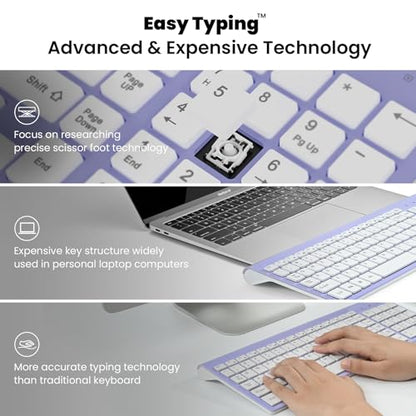 cimetech Wireless Keyboard and Mouse Combo, Compact Full Size Wireless Computer Keyboard and Mouse Set 2.4G Ultra-Thin Sleek Design for Windows, Computer, Desktop, PC, Notebook - Purple - color: Purple White