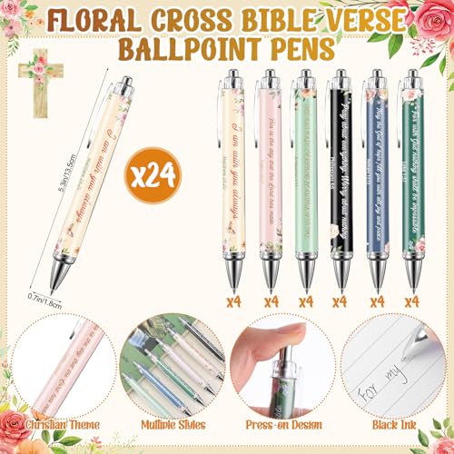 24 Sets Christian Notepads Bible Pens Sets Bulk - Classroom Office Church Religious Gifts - Spiral Thickened Bible Verse Notepad Pens for School Teacher Coworker (Floral Cross) - style: Floral Cross