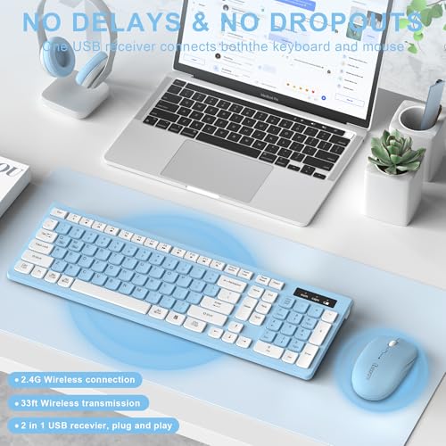 Wireless Keyboard and Mouse Combo, Full-Sized Wireless Keyboard and Adjustable DPI Mouse, 2.4GHz USB Receiver, Keyboard and Mouse for PC, Windows, Desktop, Laptop (Sky Blue-A) - color: Sky Blue-A
