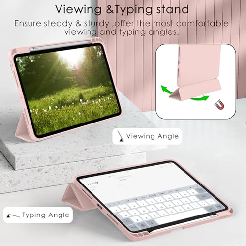 ZryXal iPad Pro 11 Inch Case (M5) 2025/ (M4) 2024 (Model: A2836/A2837/A3006), Trifold Stand Smart Cover with Pencil Holder and Soft TPU Back, Auto Wake/Sleep (Rose Pink) - color: Rose Pink