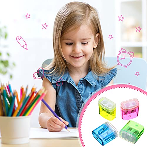 Tenare 48 Pcs Back to School Pencil Sharpeners Manual Double Hole Pencil Sharpener with Lid Hand for Home School Office, Graduation Gifts Handheld Plastic Crayon Sharpener