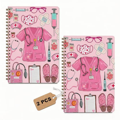 2 Pcs A5 Nurse Spiral Notebook 160 Pages, Nurse Appreciation Gifts Notebook | Pink Nurses Hardcover Journals for Writing Office, Nurses Essentials Aesthetic Journal Notebooks, Nursing Spiral Notepad - color: Multicolour 0020
