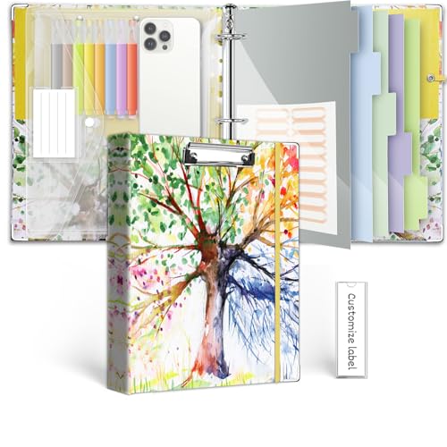3 Ring 1 Inch Binder Organizer, KLLVE Three Ring Binders with Clipboard, 5-Tabs Pockets Dividers, Plastic Folder, 18 Divider Stikers,Pen Loop (Green Tree, Letter Size) - color: Green Tree, size: 1in（Letter Size）