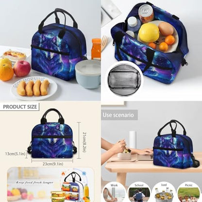 Galaxy Wolf Backpack with Lunch Box for Elementary Boy Back to School Supplies, Perple 17 Inch 4 Pcs Bookbag with Wider Strap to Reduce Shoulder Pressure - color: Galaxy Wolf