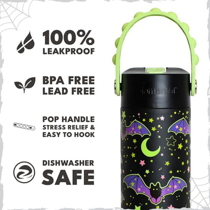 Elemental Insulated Kids Water Bottle, Stainless Steel Water Bottle with Straw Lid & Pop-It Handle, Leak-Proof Water Bottles for School, Boys or Girls, Travelling and Sports, 18oz - Glow Bats - color: Glow Bats