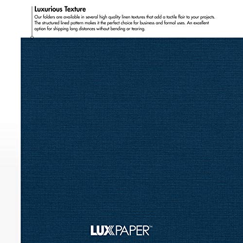 LUXPaper 9" x 12" Presentation Folders | Two Pocket | Nautical Blue Linen | 100lb. Cover | 10 Qty - color: Dark Blue Linen