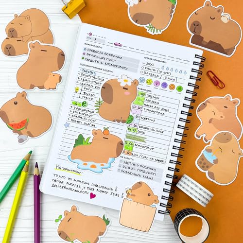 Xqumoi 30 Pack CAPY Sticky Notes - Cute Cartoon CAPY Self Sticky Notepads Writing Memo Pads Animal Page Marker for Office School Student Birthday Party Favors Goodies Bag Fillers 600 Sheets - style: Capy
