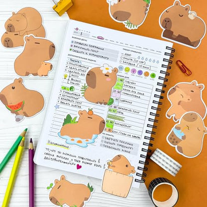 Xqumoi 30 Pack CAPY Sticky Notes - Cute Cartoon CAPY Self Sticky Notepads Writing Memo Pads Animal Page Marker for Office School Student Birthday Party Favors Goodies Bag Fillers 600 Sheets - style: Capy