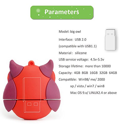 5X8GB Cute Animals USB Flash Drive with Chain Bee Fox Owls Penguin Pen Drive Gifts for School Kids and Students Valentine's Day Gift (Pack of 5 Animals) - color: 5xAnimals, size: 8GB