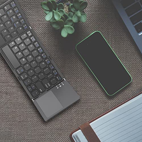 ROCK&ROWN Foldable Bluetooth Keyboard, Pocket Size Portable Wireless Keyboard with Touchpad for Mac OS,Android, Windows, Linux, PC, Tablet, with Rechargeable Li-ion Battery-Dark Gray