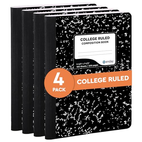 Enday Marble Composition Notebook College Ruled (4 Pack) 100 Sheets Black Composition Notebook For Back to School, Home and Office - size: 4 Pack