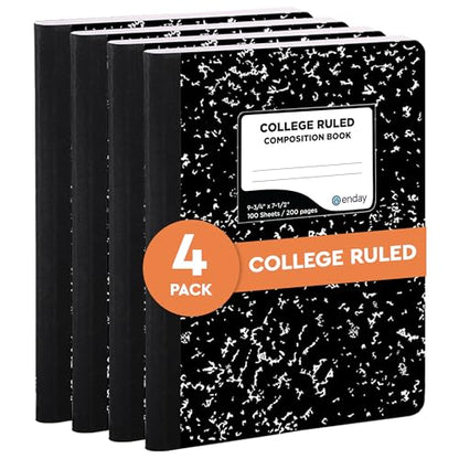 Enday Marble Composition Notebook College Ruled (4 Pack) | 100 Sheets Black Composition Notebook For Back to School, Home and Office - size: 4 Pack