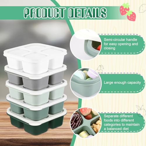 Honeydak 5 Pack Snack Containers 4 Compartment Bento Snack Boxes Reusable Lunchable Containers with Lids Divided Meal Prep Lunch Food Storage Box for School Work Travel(Sage,Equal) - color: Sage, style: Equal