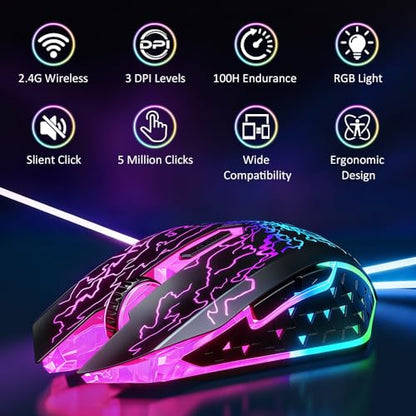 VersionTECH. Wireless Gaming Mouse, Rechargeable Computer Mouse Mice with Colorful LED Lights, Silent Click, 2.4G USB Nano Receiver, 3 Level DPI for PC Gamer Laptop Desktop Chromebook Mac-Black - color: Black
