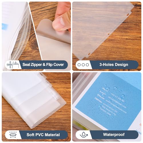 12PCS Letter Size Binder Pockets, 3-Hole Loose Leaf Insert Bag | for 3 Ring Binder, Waterproof PVC Document Organizer Folders for 8.5x11 Paper Business Office Supplies - size: Letter Size