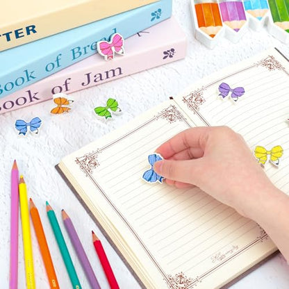 JarThenaAMCS 70 Pcs Back to School Mini Bulk Erasers Colorful Pencil Bow Shape Erasers for First Day of School Party Classroom Stationery Supplies Students Gifts Prizes Teacher Rewards - style: Colorful Pencil Bow