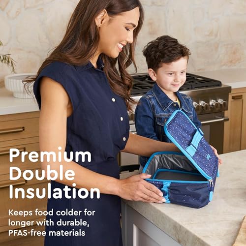 Bentgo Kids Lunch Bag - Double-Insulated, Reusable Lunch Bag for Kids 3+ with Adjustable Strap; Holds Lunch Box/Water Bottle/Snacks; Easy-Clean, Water-Resistant & Pockets (Confetti - Abyss Blue) - color: Confetti Edition - Abyss Blue