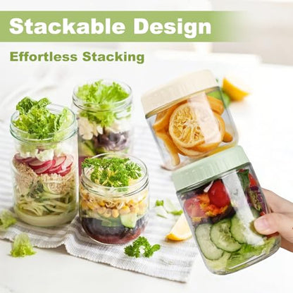 SHOWIN Overnight Oats Containers with Lids, 10oz Glass Jars with Lids 8 pcs, Apricot, Wide Mouth Mason jars for Salad, Yogurt, Snacks, Meal Prep - color: Camel, size: 10oz-8pc