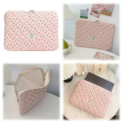Cute Laptop Sleeve 13-15 inch Laptop Case Aesthetic Quilted Laptop Sleeve Computer Bag with Flower Printing for MacBook (A-Pink, 13inch) - color: A-pink, size: 13inch