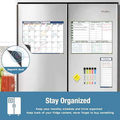 HOMiDEK Magnetic Dry Erase Calendar for Refrigerator, Fridge Whiteboard Calendar Magnet Meal Planner Menu Board with Magnetic list, Dry Erase Markers and Eraser - 14 x 11 Inches - size: 11"W x 14"H, style: Monthly Planner + Meal Planner