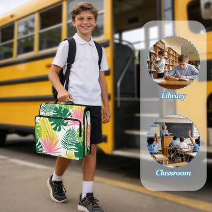 Tropical Palm Leaves Zipper Binder with 2 Inch D-Rings Expandable File Portfolio with Shoulder Strap, Waterproof Nylon Organizer for 14" Laptop for Work College Travel