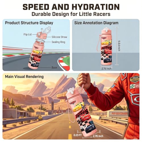 Cartoon Huntrix Water Bottle for Girls, 25oz Leak Proof with Straw Lid, Gifts for Girls (Cars) - color: Cars