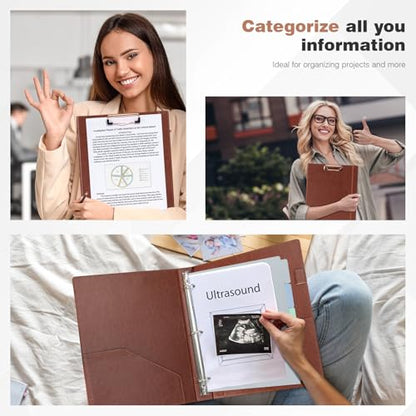 Ospelelf 3 Ring Binder with Clipboard, 1 Inch Leather, Brown, Letter Size (8.5" x 11"), 5 Tab Dividers - color: Reddish Brown, size: Letter Size - 1 Inch