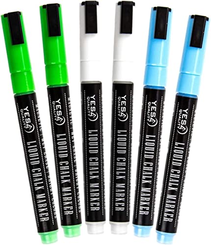 YES4QUALITY Magnetic Liquid Chalk Markers, 6-Pack Neon Colors, 3mm Fine Bullet Tip, Wet Erase Markers for Non-Porous Blackboards, Menus & Planning Boards - size: 1 Count (Pack of 6)