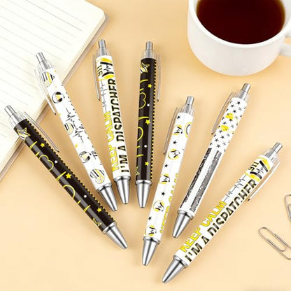 Dispatcher Ballpoint Pens Gifts - 24 Pcs Emergency First Pens Sets Yellow Flag Retractable Writing Ball Point Pen Appreciation Gifts for Dispatcher First Responders Coworker Supplies - style: Dispatcher