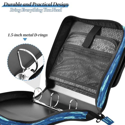 Kigai Blue Swirl 3 Ring Zipper Binder Organizer, Large Capacity Binder Bag Holds 500 Sheets, Water Resistant Multi-Pocket Binder with Shoulder Strap for School Office Teachers