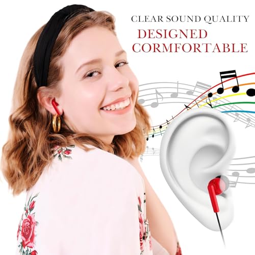 Kanayu 100 Pack Wired Earbuds Bulk for Classroom Ear Headphones Wired Basic Student Earbuds No Microphone with 3.5MM Jack for Class Laptop School Library, Individually Bagged (Red) - color: Red
