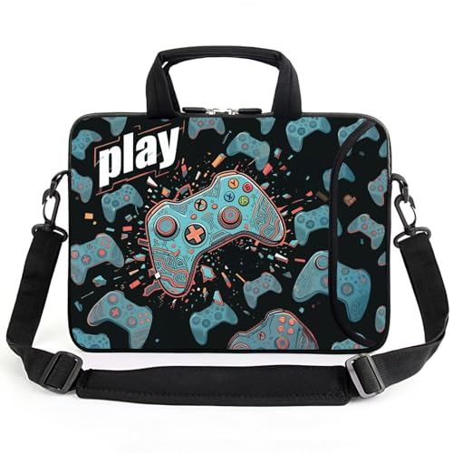AMARY 13" 13.3" laptop sleeve chromebook case adjustable shoulder strap with handle accessory pocket (Games-1) - color: Games-1
