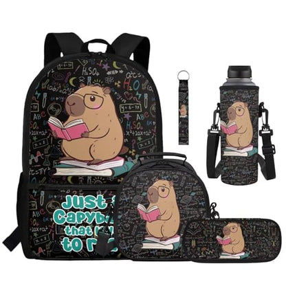 Cute Capybara Kids Bookbag Set 5 Pieces with Lunch Bag Pencil Case and Water Bottle Carrier Large Capacity School Backpack for Students - color: Cute Capybara-c