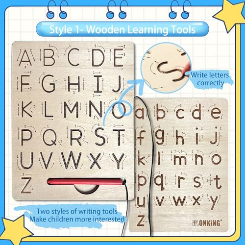 Large Handwriting Magic Grooved Practice Copybook Set: 5-Pack with Wooden Alphabet Tracing Board, Reusable Letter Learning Kit for Kid Age 3-8, Ideal for Kindergarten and Preschool Calligraphy Control - style: 5pc+2pen-Pro