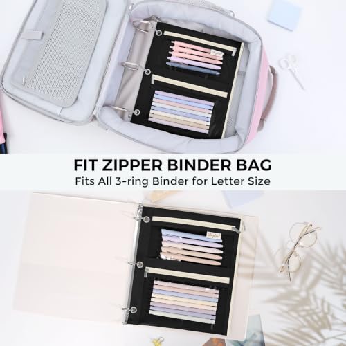 SKYDUE Pencil Pouch for 3 Ring Binder, 3 Compartment Zipper Pencil Case, Large Capacity Pen Organizer with Clear PVC Window for School Supplies, Students, Kids & Teachers - color: Black