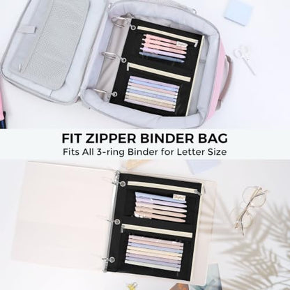 SKYDUE Pencil Pouch for 3 Ring Binder, 3 Compartment Zipper Pencil Case, Large Capacity Pen Organizer with Clear PVC Window for School Supplies, Students, Kids & Teachers - color: Black