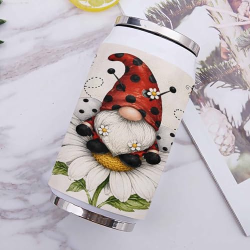 T&H XHome Gnome Ladybugs 10oz Stainless Steel Tumbler with Lid & Straw-Double Wall Vacuum Insulated Travel Mug Daisy Polka Dots Water Bottle Coffee Beverage Drinks Cup - size: 10 Ounces