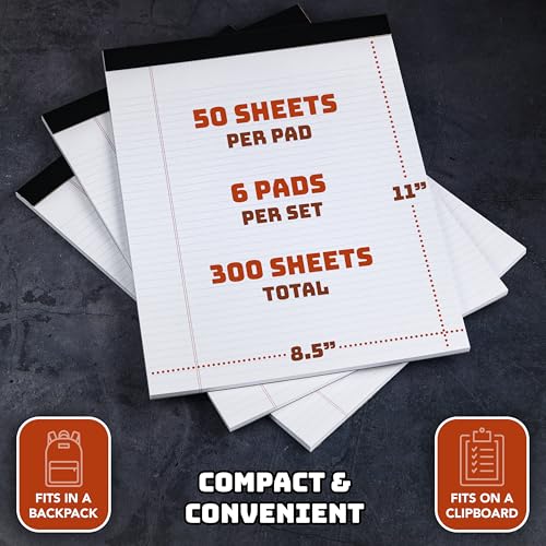 KitchenDine Office Legal Pads | Note Pads For Work | Memo Pads | 8.5 x 11 inches Lined Paper Pad | Narrow Rule 50 Sheets Pads | Set of 6 White Writing pads for Home, School, Teachers, Businesses