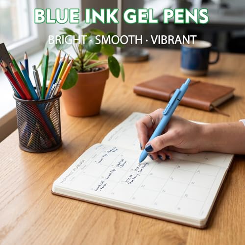 Hiacry 8 Pcs Gel Pens - 0.7mm Fine Point Quick-Dry Blue Ink Fidget Pens | Smooth Writing Pens, No Bleed, No Smear, Note Taking Journaling, School Office Supplies for Men & Women (Dopamine 8Pcs ) - color: Dopamine Blue Ink -8pcs