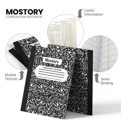 MOSTORY Pack of 50 Bulk Composition Notebooks - Wide Ruled 200 Pages (100 Sheets), Size 7.5" x 9.75", Bulk School Supplies, Office, Bulk Notebooks for School, Writing Journal Notebook with Lined Paper - size: 50 Pack