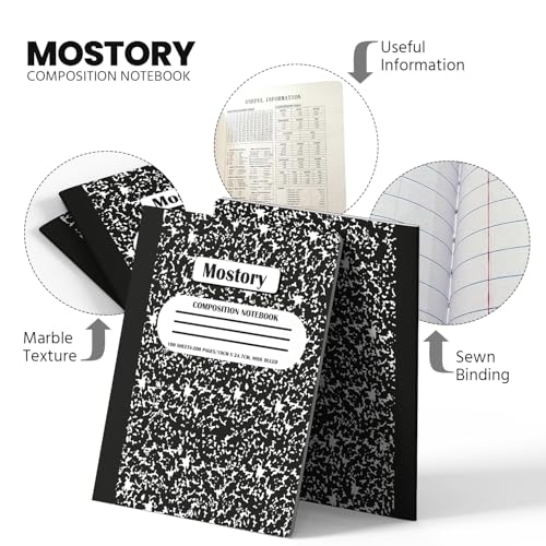 MOSTORY Pack of 5 Composition Notebook - Wide Ruled 200 Pages (100 Sheets), Size 7.5" x 9.75", Bulk School Supplies, Office, Bulk Notebooks for School, Writing Journal Notebook with Lined Paper