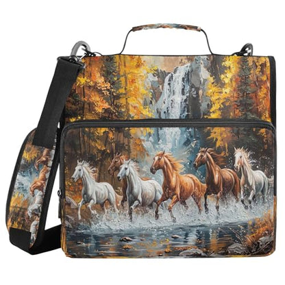 YETTASBIN Horse 3-Ring Zipper Binder with Shoulder Strap & Handle - 1.5" Binder Organizer Water-Resistant Expandable File Folder with Multi Pocket for School & Office Supplies