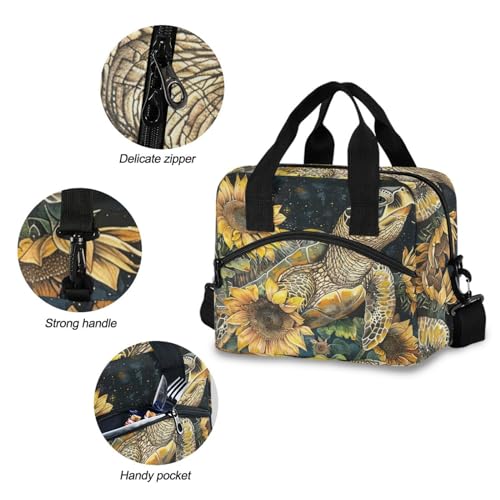 ALAZA Turtle and Sunflowers Insulated Lunch Bag Women Men Portable Reusable Cooler Lunch Tote Bag for Work Office Picnic College - color: Multi 18