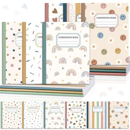 6 Pack Large Composition Notebooks Bulk 9.8 × 7.5 in Wide Ruled Hard Cover Composition Book Assorted Marble Journal College Ruled Paper for Adult Student College Office Back to School Supplies(Boho) - size: 6 Pack, style: Bohemian