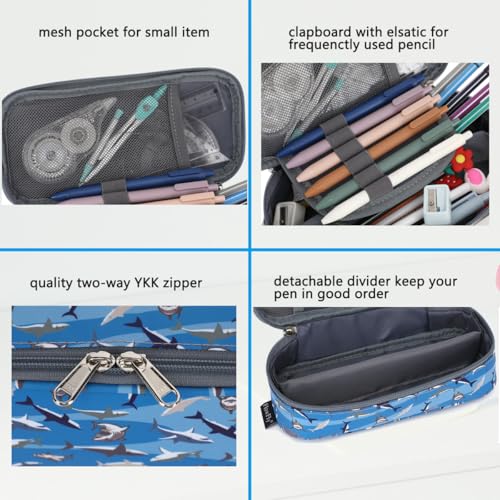 FlowFly Large Capacity Pencil Case for Kids, Boys & Girls – Zippered Multi-Functional Pen Pouch, Soft & Portable Pencil Bag for School, Teens, Students, Shark - color: Shark